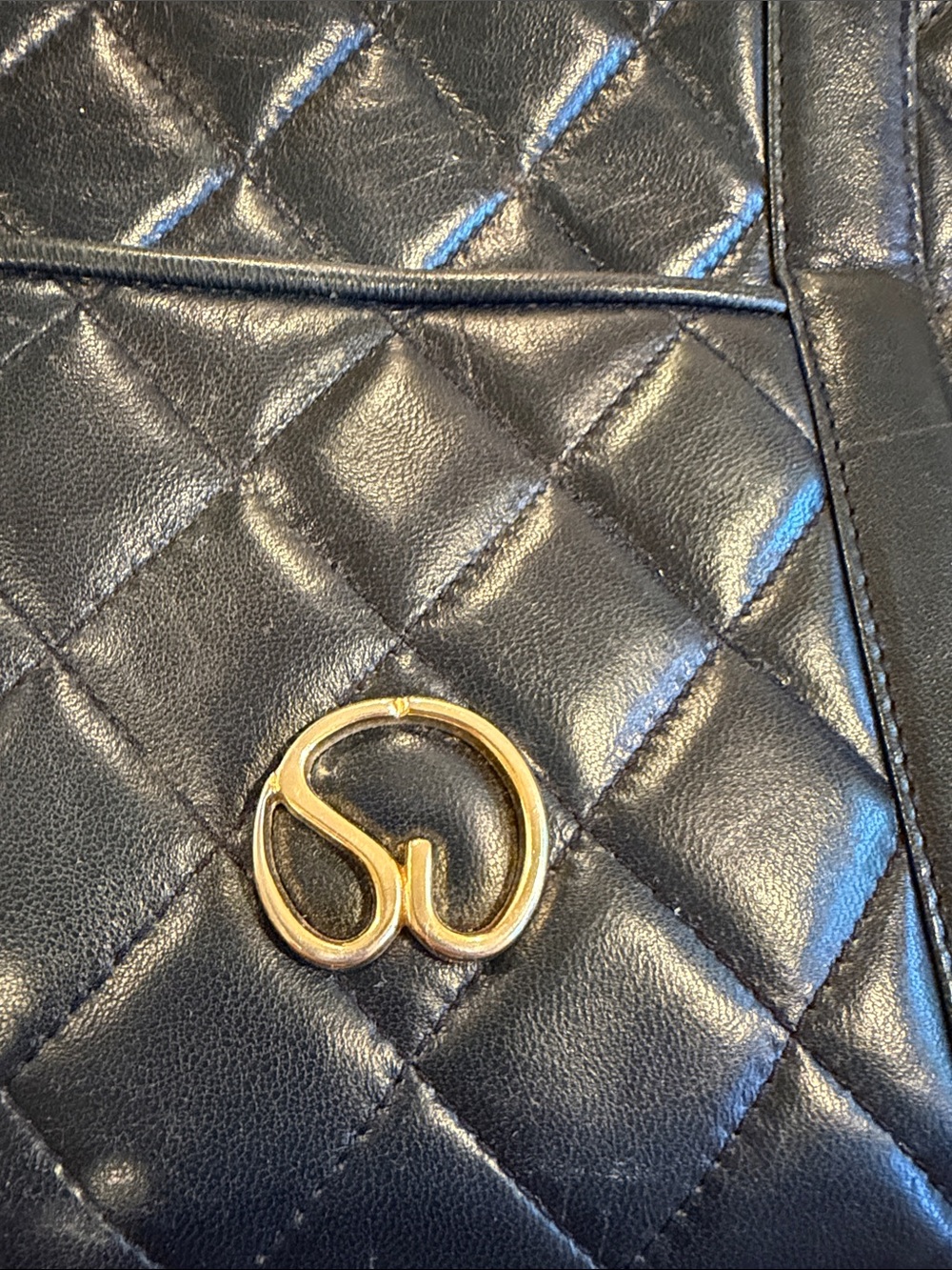 St. John Navy Blue Quilted Leather tote Bag with Tassel vintage - Picture 2 of 16